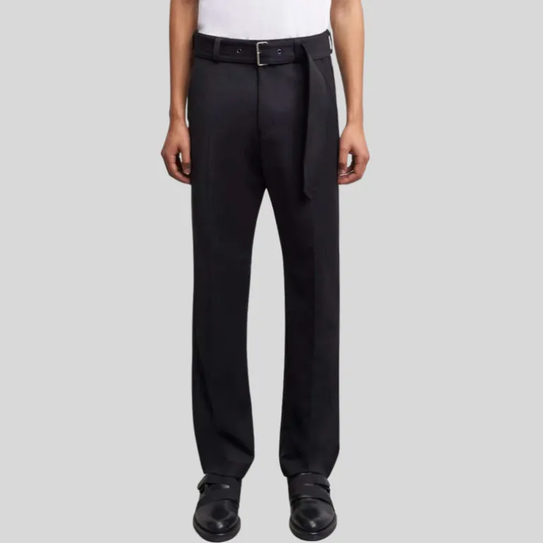 Relaxed Fit Belted Wool Blend Trouser - Black