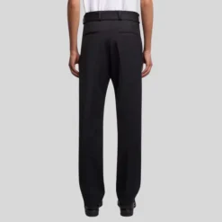 Relaxed Fit Belted Wool Blend Trouser - Black