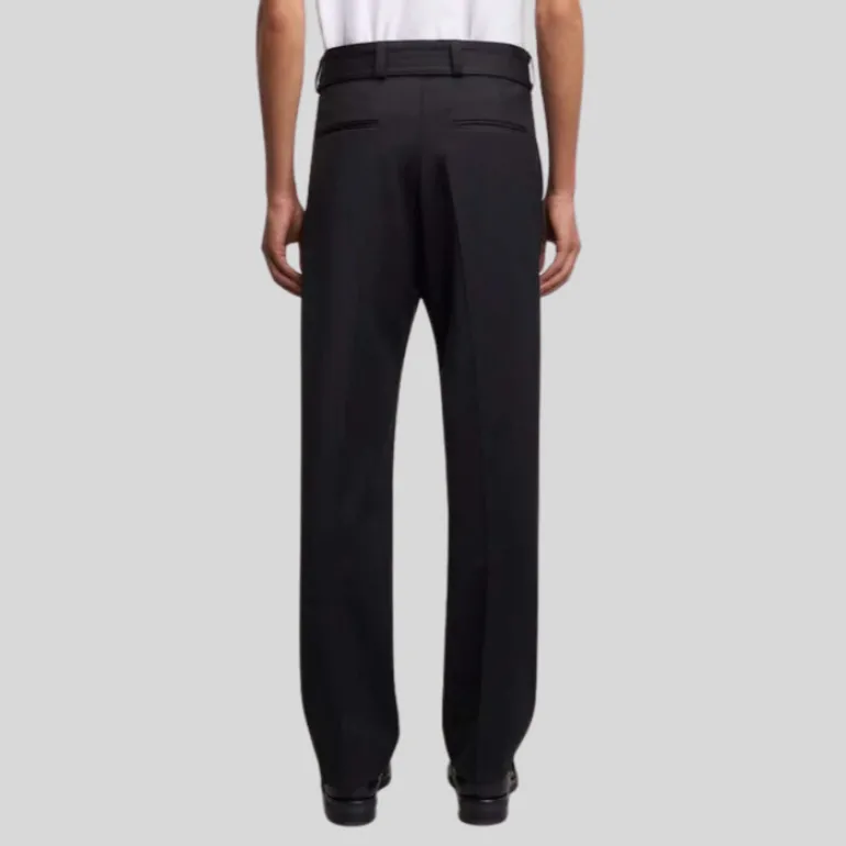 Relaxed Fit Belted Wool Blend Trouser - Black
