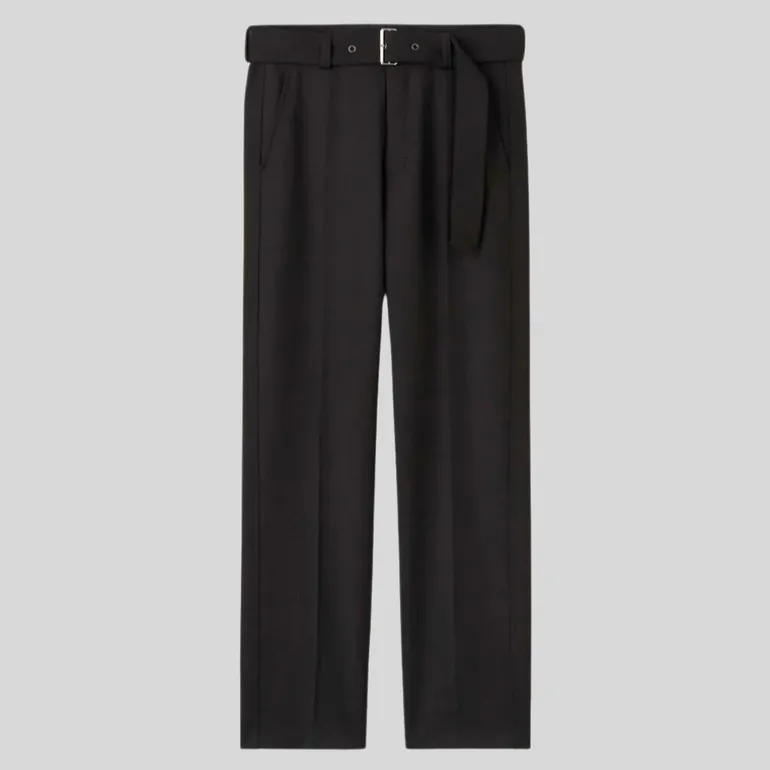 Relaxed Fit Belted Wool Blend Trouser - Black