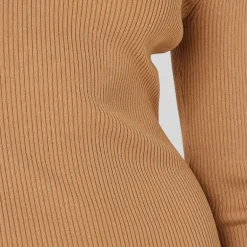 Ribbed Knit A-Line Midi Dress - Tan