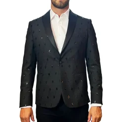 Sequins Peak Lapel Dinner Jacket - Black