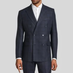 Shadow Checks Double Breasted Jacket - Navy