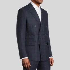 Shadow Checks Double Breasted Jacket - Navy