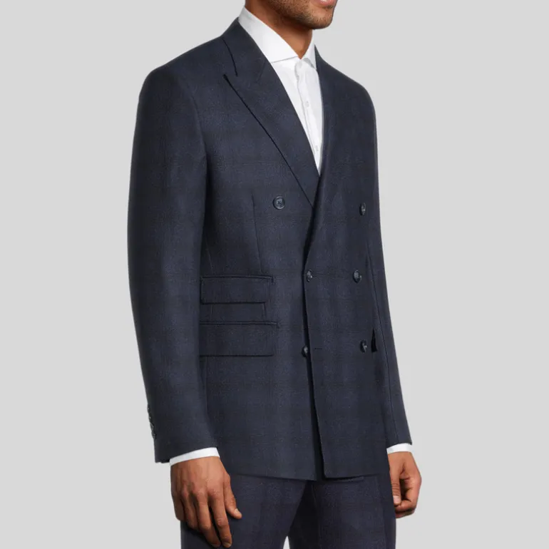 Shadow Checks Double Breasted Jacket - Navy