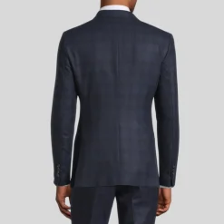 Shadow Checks Double Breasted Jacket - Navy