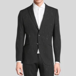 Shooting Star Pinstripe Peaked Jacket - Black