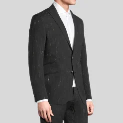 Shooting Star Pinstripe Peaked Jacket - Black