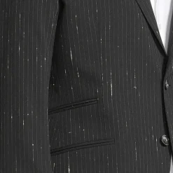Shooting Star Pinstripe Peaked Jacket - Black