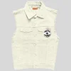 Sleeveless Raw Edge Denim Jacket - Beige
