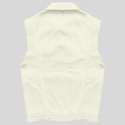 Sleeveless Raw Edge Denim Jacket - Beige