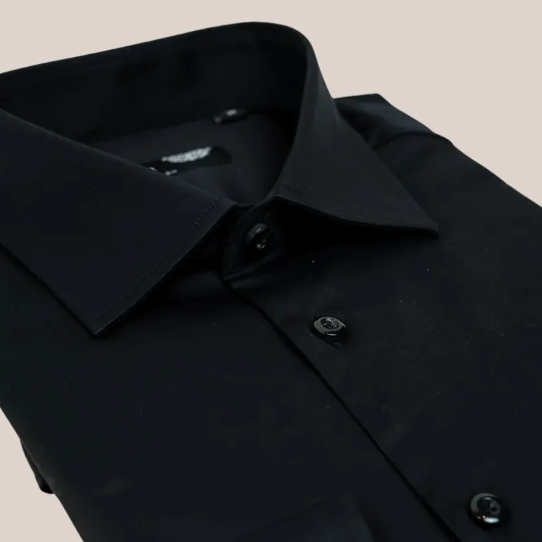 Slim Fit Cotton Stretch Dress Shirt - Black