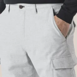 Soft Stretch Cotton Blend Cargo Pants - Light Grey