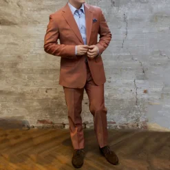 Solid Notch Lapel Pick Stitch Wool Suit - Red