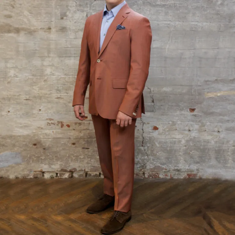 Solid Notch Lapel Pick Stitch Wool Suit - Red