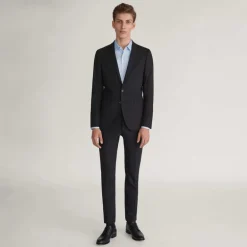 Solid Wool Slim Fit Suit Separates - Black
