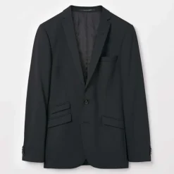Solid Wool Slim Fit Suit Separates - Black