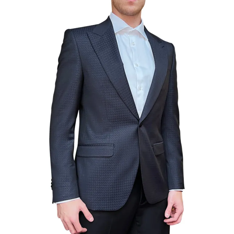Sparkle Houndstooth Peak Lapel Blazer - Navy