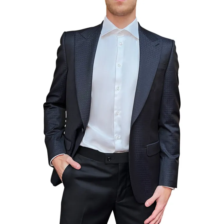 Sparkle Houndstooth Peak Lapel Blazer - Navy