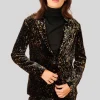 Spots Print Patch Pocket Velvet Blazer - Black