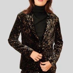 Spots Print Patch Pocket Velvet Blazer - Black