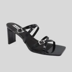 Square Toe Multi Strap and Buckle Heel - Black