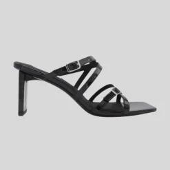 Square Toe Multi Strap and Buckle Heel - Black