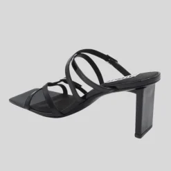 Square Toe Multi Strap and Buckle Heel - Black
