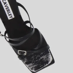 Square Toe Multi Strap and Buckle Heel - Black