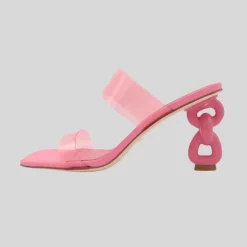 Square Toe PVC Strap Sculpted Heel - Pink