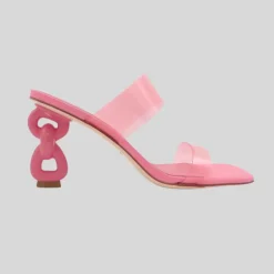 Square Toe PVC Strap Sculpted Heel - Pink