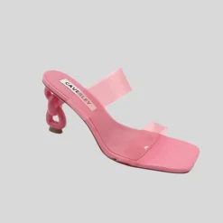 Square Toe PVC Strap Sculpted Heel - Pink