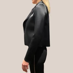 Stretch Jersey Snap Button Crop Blazer - Black