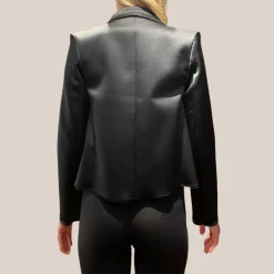 Stretch Jersey Snap Button Crop Blazer - Black