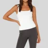 Stretch Knit Square Neck Tank Top - White