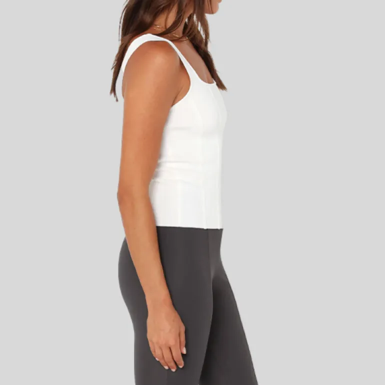 Stretch Knit Square Neck Tank Top - White