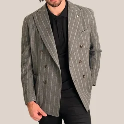 Stripe Patch Pocket Flannel Blazer - Grey