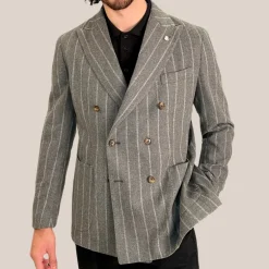Stripe Patch Pocket Flannel Blazer - Grey