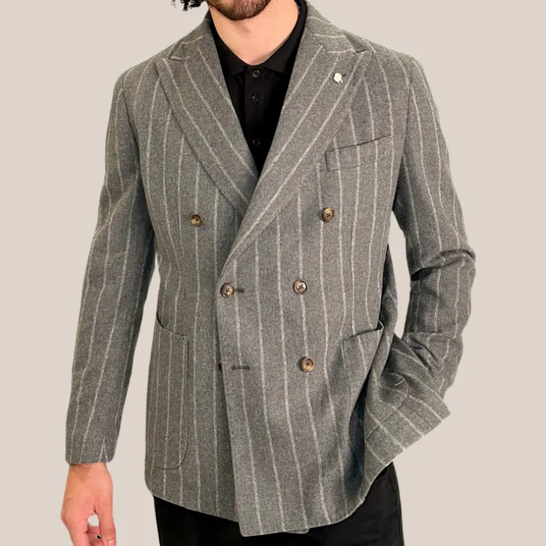 Stripe Patch Pocket Flannel Blazer - Grey