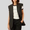 Stripe Peak Lapel Sleeveless Blazer - Grey