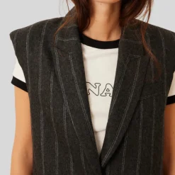 Stripe Peak Lapel Sleeveless Blazer - Grey