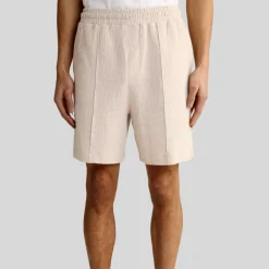 Structured Shorts with Pintuck Details - Beige