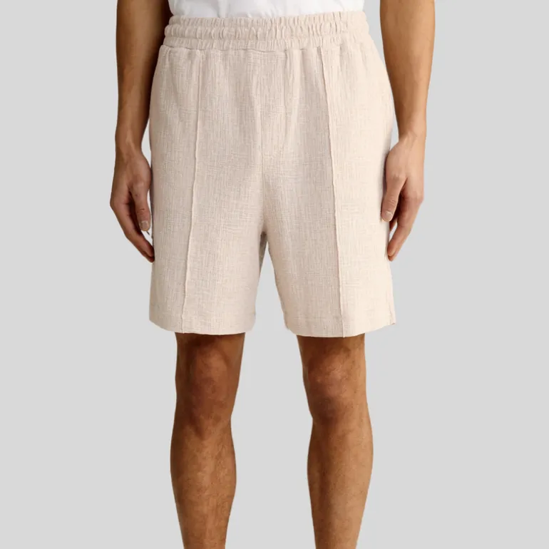 Structured Shorts with Pintuck Details - Beige