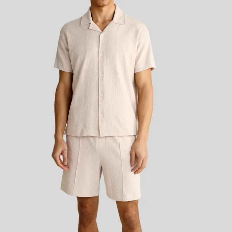 Structured Shorts with Pintuck Details - Beige