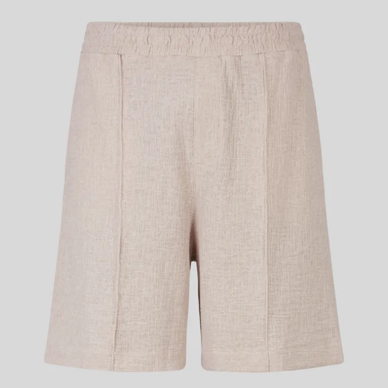 Structured Shorts with Pintuck Details - Beige