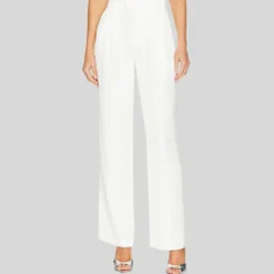 Structured Twill Pleated Pant - White