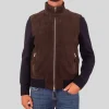 Suede / Knit Hybrid Double Zip Jacket - Brown/Navy