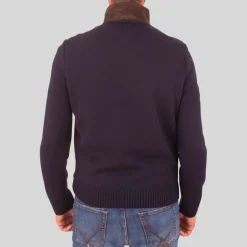 Suede / Knit Hybrid Double Zip Jacket - Brown/Navy