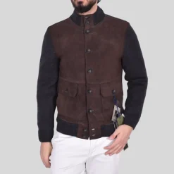 Suede / Knit Hybrid Jacket with Liner - Brown/Grey