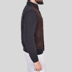 Suede / Knit Hybrid Jacket with Liner - Brown/Grey